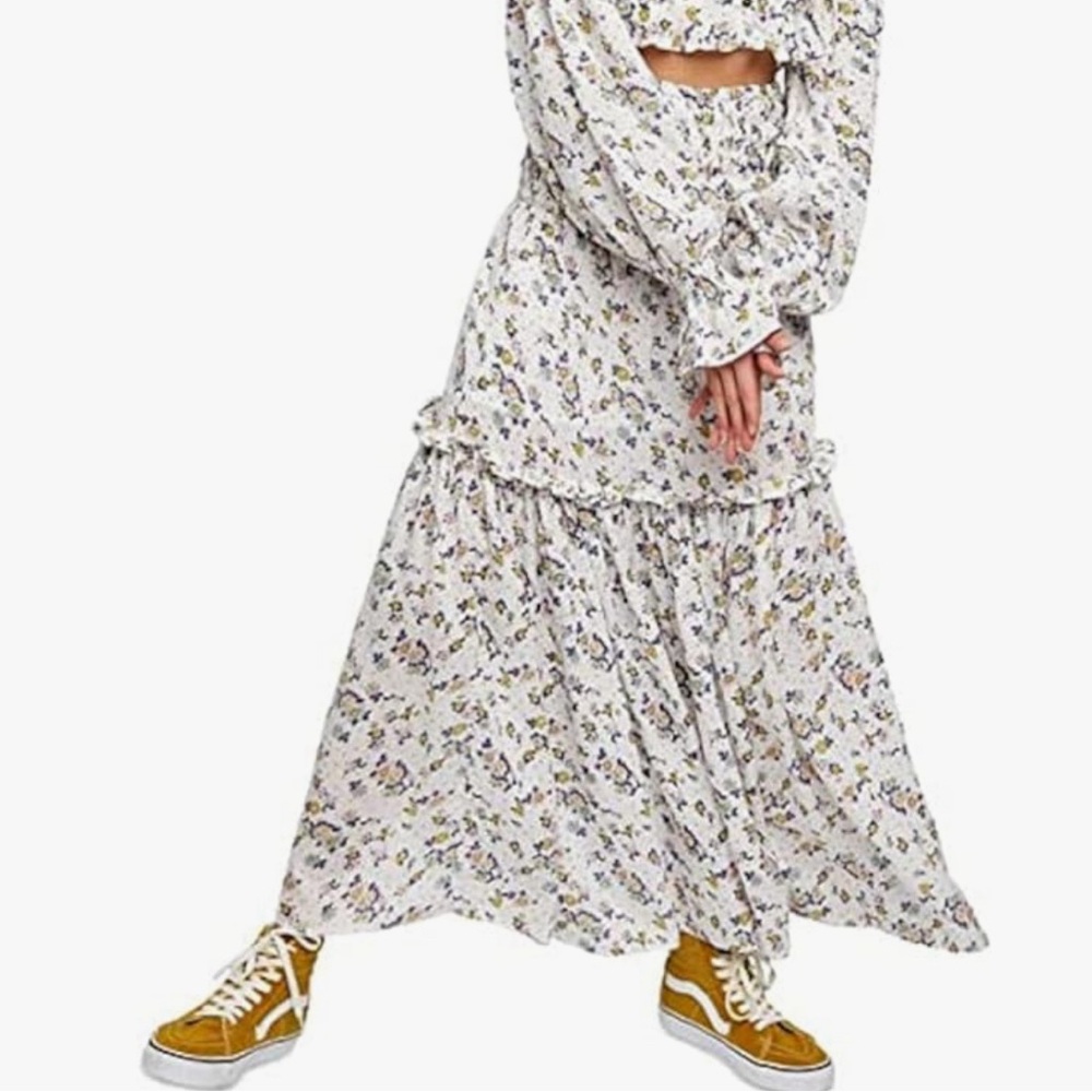 Free  People Women's Secret Garden Prarie Skirt Ivory Combo - Picture 3 of 7